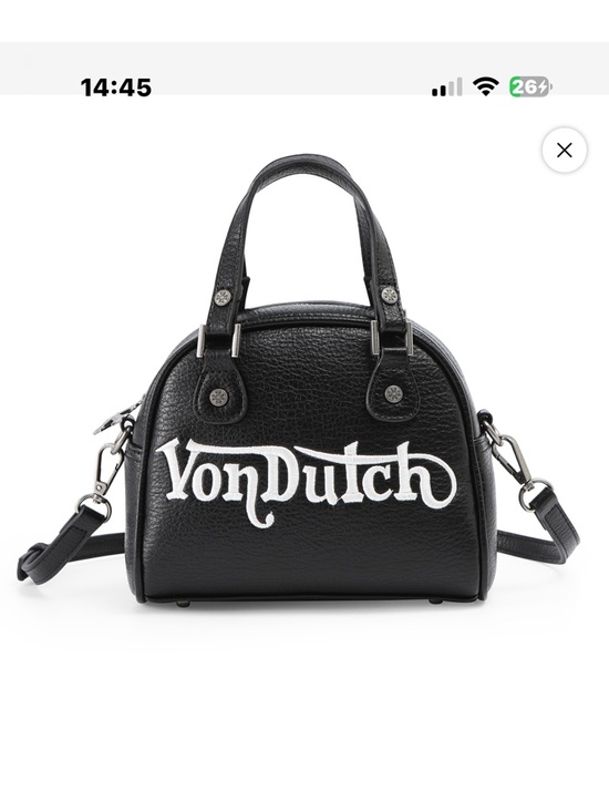 Von Dutch Handbags - Von Dutch Black Leather Logo Dome Satchel with White Script